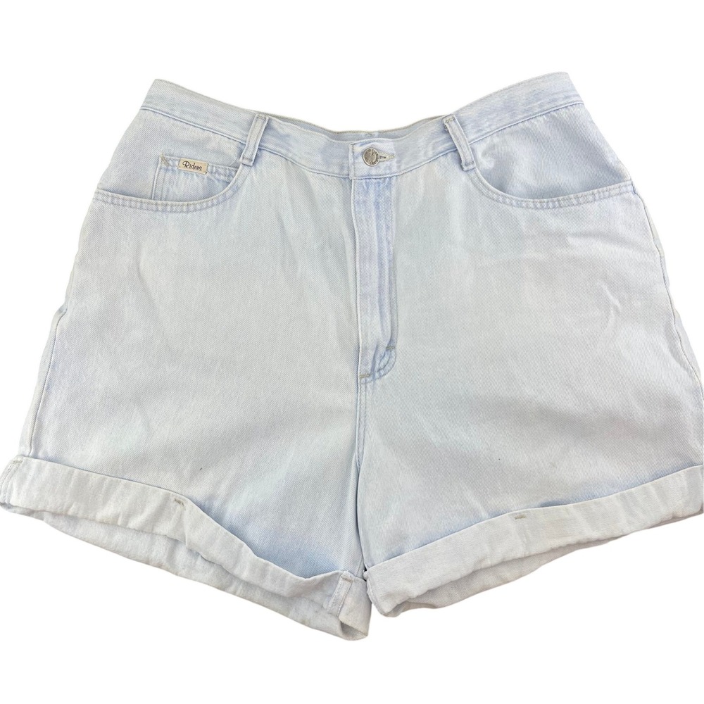 Vintage 90s Riders Denim Mom Shorts Womens 14 Light Blue High Waist Cuffed Logo